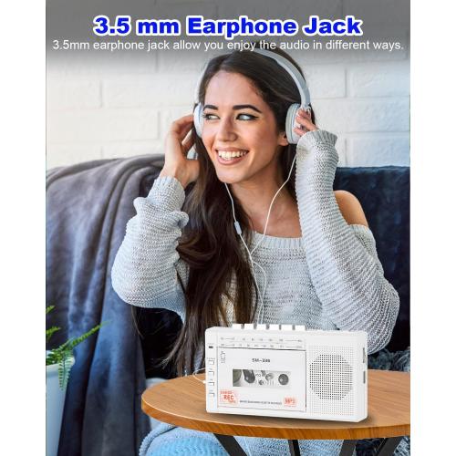 Portable Cassette Tape Player to Digital Converter via USB/SD Card, Record to Cassette/U Disk/SD Card via Mic, Power by AC or AA Battery, Portable Cassette Recorder with Speaker and Headphone Jack