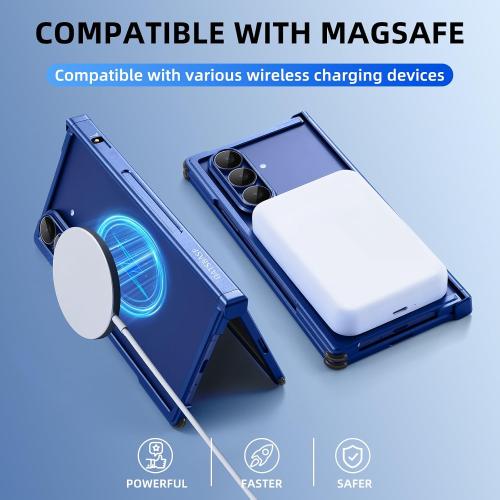 for Samsung Galaxy Z Fold 7 Bumper Case Compatible with Magsafe, Minimalist No Back Z Fold 7 Metal Case, Slim Thin Cover for Galaxy Z Fold 7 with 4 Corner Shockproof & Hinge Protector, Blue