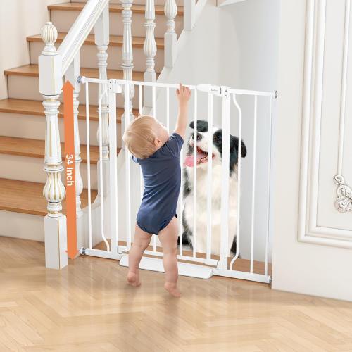 34 Tall Baby Gate No Drilling, Auto Close Dog Gate Indoor, White | for Doorways & Stairs, Pressure Mounted 29-40 Wide Pet Gate, Easy Walk Through Stair Gate for Baby & Pet Stroller Friendly