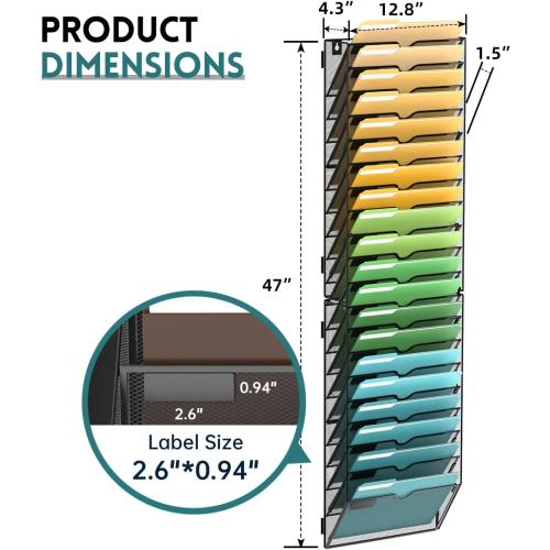Size 20-Tier Color Black  Wall File Organizer Mesh Office Mail Holder, Hanging Wall Organizer Magazine Rack for Office Assembly Needed, Black
