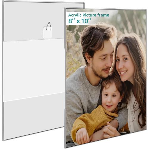 Bluesun 8x10 Picture Frame set of 2 pack Acrylic Frames - Transparent 8x10 Clear Wall Frames Hanging Vertical, Frameless Clear Frame Various Decorative Style