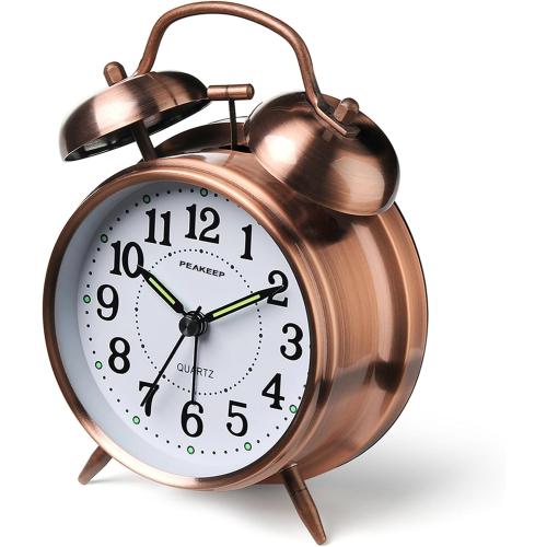 Peakeep Loud Analog Alarm Clock for Heavy Sleepers, Vintage 4-Inch Twin Bell Old School Fashioned Alarm Clock with Battery Operated for Bedrooms