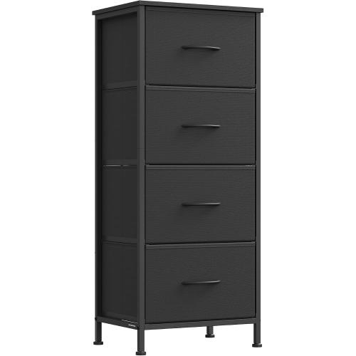 SONGMICS BELLAH Collection - Dresser for Bedroom, Chest of Drawers, Storage Organizer Unit, Closet, Entryway, Steel, 4 Drawers, Modern, Ink Black and Ebony Black ULGS314B01S