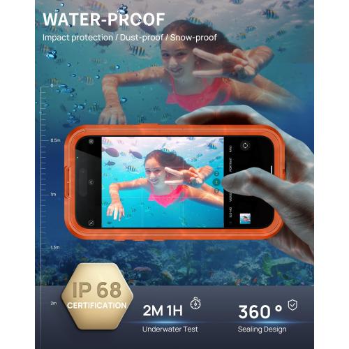 Lanhiem Magnetic for iPhone Air Phone Case, IP68 Waterproof Dustproof Phone, Compatible with Magsafe Built-in Screen Protector Full Body Heavy Duty Rugged Phone 17 Air Cover, 6.5 inch, Cosmic Orange