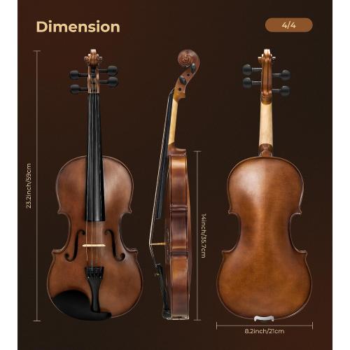 Vangoa 4/4 Solid Wood Acoustic Violin Full Size Fiddle Set for Beginner Adult Student Teen Kids with Violin Case, Bow, Rosin, Shoulder Rest, Tuner, Strings, Natural