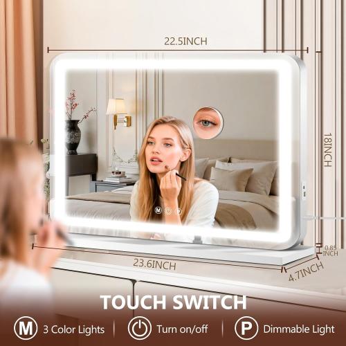 Vanity Mirror with Lights, Led Lighted Makeup Mirror with 3 Color Dimmable Lights, Touch Control, USB Charging Port, Gifts for Women Wife Teengirls