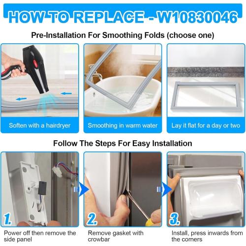 Upgraded W10830046 Refrigerator Door Gasket Compatible with KitchenAid Jenn Air Whirlpool W10163997 Refrigerator Door Seal Replacement For Kenmore W10443241 Door Gasket Seal