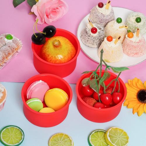 6pcs Silicone Cake Mold Baking Round Cake Molds 4 Inch Non-Stick Baking Pan Kitchen Silicone Cake Molds for Baking(Red, 4inch)