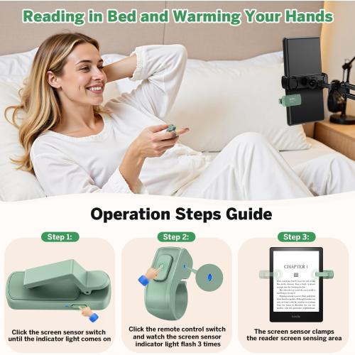 Page Turner Ring for Kindle,Remote Control for iPhone iPad Android Tablets E-Readers,Clicker Page Turner for Kindle Accessories for Camera Video Record&Shutter Selfie (Green)