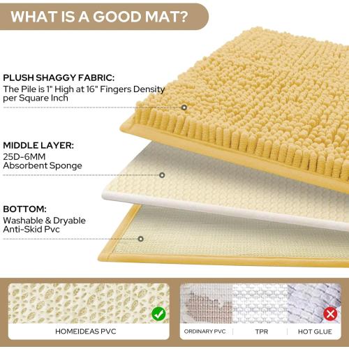 HOMEIDEAS 3 Pieces Bathroom Rugs, Ultra Soft Non Slip Absorbent Chenille Toilet Bath Mat Set (Yellow)