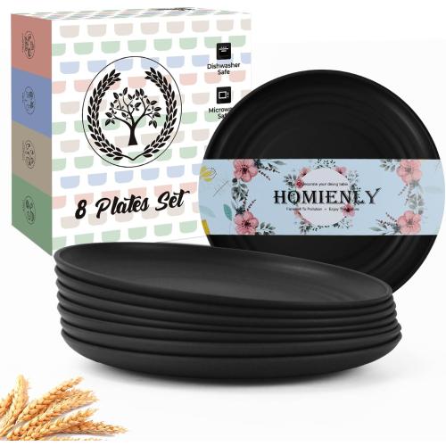 Homienly Black Small Plates | 5.7 Unbreakable Melamine Appetizer & Dessert Plates, Chic Wheat Straw Salad Plates | For Sushi, Cocktails, Bread & Side Dishes -Set of 8, Black