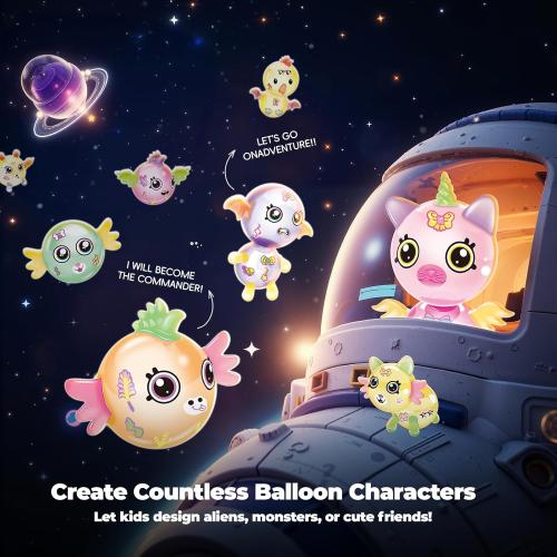 PINSHILE DIY Space Magic Balloon Craft Kit, Sticker Decorated Balloons Toy for Kids, Rocket Air Pump Fun with Balloon Monster Pals, DIY Creative Activity, Birthday Gifts for Girls Boys Ages 3