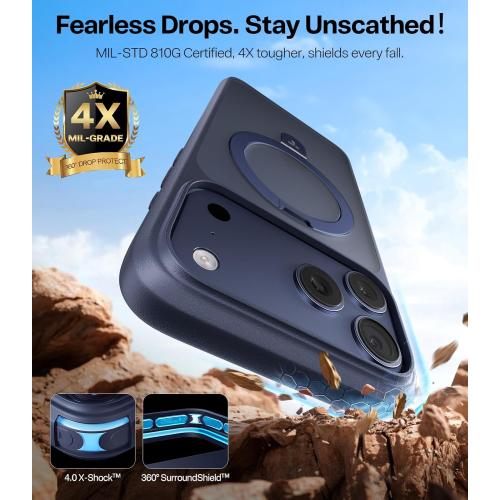 TORRAS Ostand for iPhone 17 Pro Case Magnetic, Fit for MagSafe, 4X Military Drop Protection, Camera Control, Slim Phone Case for iPhone 17 Pro with Kickstand, Translucent Matte Cover 6.3, Deep Blue