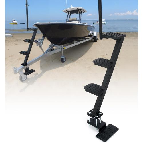 Boat Trailer Steps, Heavy-Duty Trailer Tongue Steps with Safety Grab Handle, Fits 3 x 3 & 3 x 5, 450lbs Capacity (4 Step, Textured Tread)