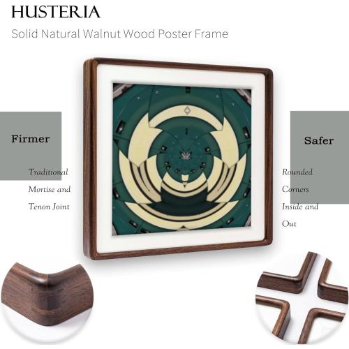 20x20 Square Frame, Solid Walnut Wood Poster Frame with Mat for 16x16 or 20x20 without Mat, Rounded Corner Walnut Wooden Frame, Gallery Wall Frames for Art