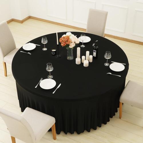 12 Pack 132inch Black Round Tablecloth, Circle Stretch Table Cloths for 6 FT Tables, Wrinkle Free Round Table Skirt for Wedding Birthday Photography Graduation Ceremonies Retirement Party Decorations