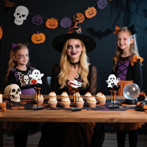 3 Pcs Halloween Wooden Table Decor Wooden Ghost Sign Set Tiered Tray Tall Standing Centerpieces for Home Party Indoor Decor
