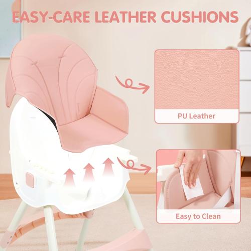 Baby High Chair, 6 in 1 Convertible High Chairs for Babies and Toddlers with 5-Point Safety Harness,Foldable High Chair for Space-Saving, Adjustable Dining Tray,Backrest & Height,Easy to Clean Surface