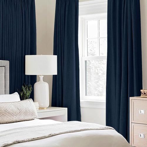 MIULEE 100% Blackout Linen Curtains for Bedroom 52x63 Inches Midnight Blue | Room Darkening, Light Blocking, Thermal Insulated, Grommet Top, Linen Textured, Window Curtains for Living Room, 2 Panels