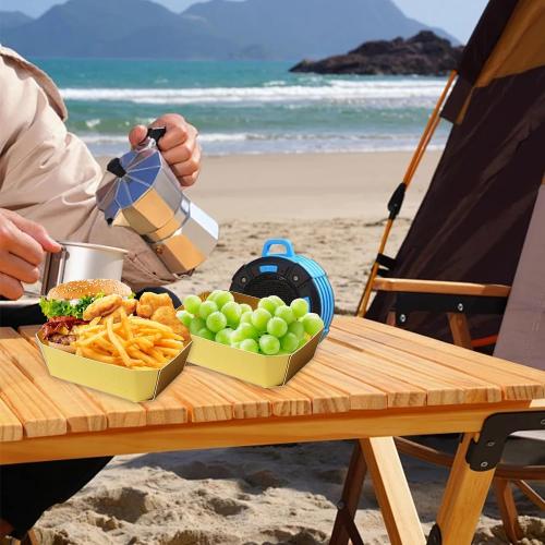 50PCS Gold Disposable Paper Food Boats - Heavy-Duty Trays for Serving Nachos, Hot Dogs, Snacks, BBQ, Parties & Festivals