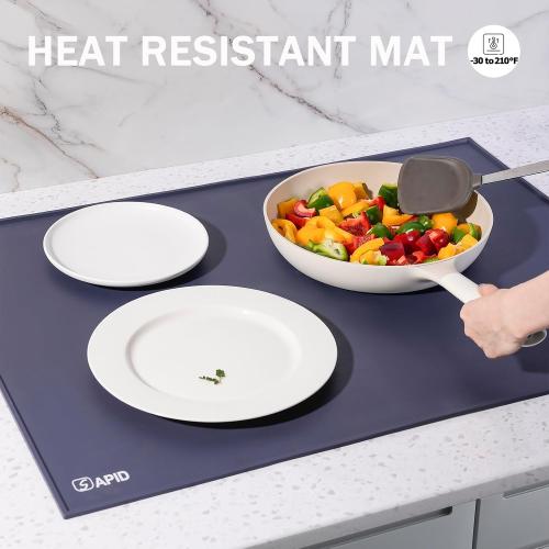 SAPID Raised Edges 32x24 Extra Large Silicone Mat, Rolled-Up Silicone Mats For Kitchen Counter Heat Resistant Silicone Mat With Lip, Thick Countertop Protector Mat,Silicone Mats For Crafts,Navy Blue