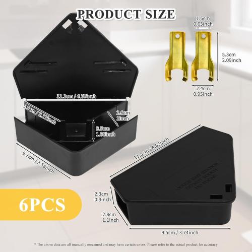 Mouse Baits Station with Keys, Key Required Mouse Stations, Mice Bait Stations, Mice Traps Static Keeps Pets Safe Indoor & Outdoor,Black 6 pcs