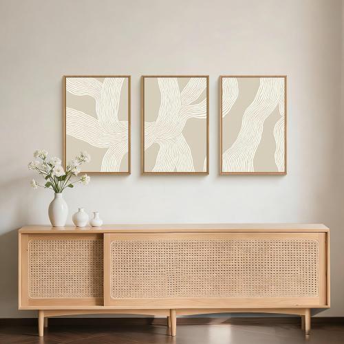HPNIUB Large Abstract Beige Framed Canvas Prints Wall Art Set,Neutral Minimalist Lines Wall Decor,Modern Textured Artwork for Living Room, Bedroom,Dining Room, Office, Bathroom Decor-16 x24 x3