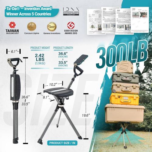 Ta-Da Chair Series 2 PRO, Portable Trekking Hiking Pole, Folding Walking Stick with Seat, Walking Cane with Chair, Foldable Chair, Lightweight Aluminum, Easy Carry and Storage, Anti-Slip