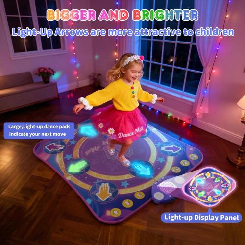 Dance Mat Toys for 3-12 Year Old Girls & Boys, Dance Mats with Light Up 8-Buttons & Wireless Bluetooth, Music Dance Toy with 5 Modes Game, Birthday Xmas Gifts for 3 4 5 6 7 8 9 10  Year Old Girls Boys