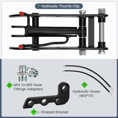Mini Excavator Hydraulic Thumb,Compatible with Typhon&Agt Mini Excavators under 3 Tons,3-Hole Hydraulic Thumb for Chinese and L-Bracket Classic Mini Excavators,with L-Shaped Bracket&2 Hydraulic Hoses