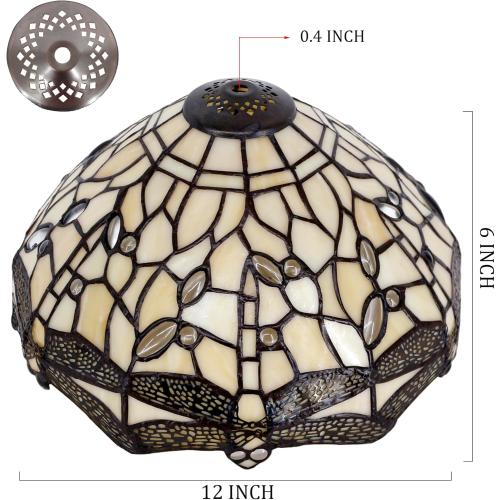 Tiffany Lamp Shade Replacement Only 12X6 Inch Stained Glass Style Lampshade with Cap fit for Table lamp Pendant Light Ceiling Fixture (Cream Dragonfly)