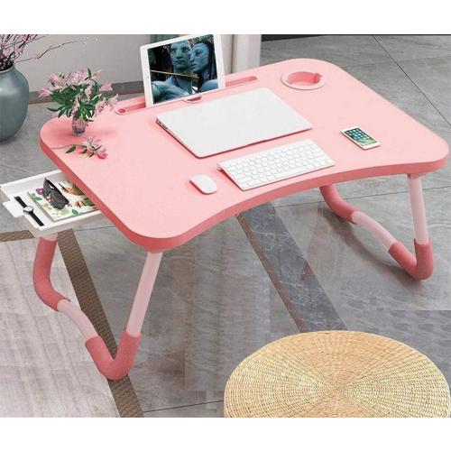 Laptop Desk Foldable Bed Table, Portable Lap Desk Laptop Bed Tray Table with Storage Drawer and Cup Holder, Lap TraysTables Notebook Stand Reading Desks Breakfast Tray for Beds Couch Sofa Floor – Pink