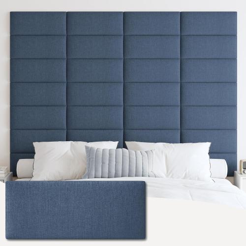 IFNOW Upholstered Peel and Stick Wall Panels, Soundproof 3D Headboard for Queen Size, Reusable Tufted Bed Headboard in Blue (9 Panels, 10 x 24)