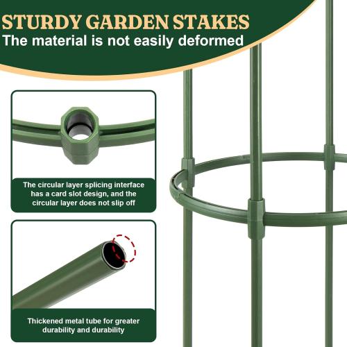 Round Heavy Duty Tomato Cage - 55 Inch Steel Core Plastic Coated Garden Trellis, 4-Post Rustproof Plant Support for Tomato/Cucumber/Beans, No Tools Snap Assembly, Spare Parts Available