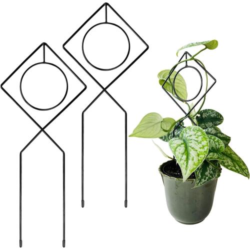 Metal Plant Support Stake for Indoor Climbing Plants, Pothos, Monstera, Philodendron and Vines, Plant Decor Accessories - Size: 17 x 7 (Boho, Black)