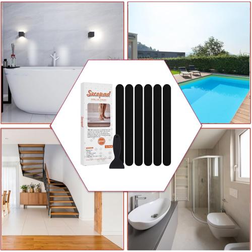 Secopad Original Anti-Slip Shower Stickers for Bathtub & Shower Floor, Strong Adhesive Safety Strips with Scraper Ideal for Families with Kids, Adults & Seniors, 24 PCS (Black)