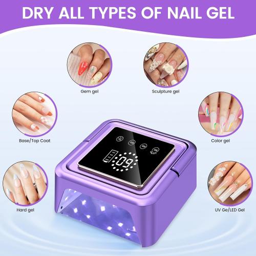 UV Nail Lamp 108W, UV Light for Gel Nail Polish, Cordless LED Nail Lamp with 36 Beads & Touch Display, Nail Light with 4 Timer Mode & Auto Sensor, Fast Curing Nail Dryer for Salon & Home, Purple