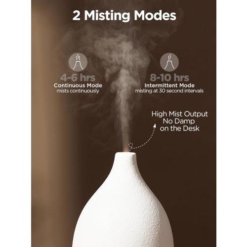 White InnoGear Oil Diffuser, 150ML Ceramic Diffuser for Essential Oils Handcrafted Aromatherapy Diffuser Ultrasonic Cool Mist Humidifier with 2 Mist Modes Waterless Auto Off for Room Office, White