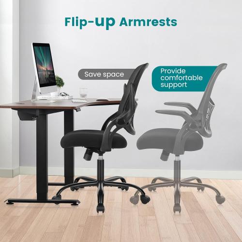 Smug Home Office Desk Chair - Ergonomic Mid-Back Computer Task Chair with Comfy Lumbar Support, Mesh Rolling and 360° Swivel, Flip-up Armrest for Home, Bedroom, Gaming, Study, Student, Black