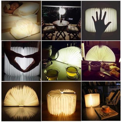 Anwick Lamp Book Large Size Folding Mood Light, Novelty LED Night Light, USB Large Capacity Rechargeable Wooden Table Lamp