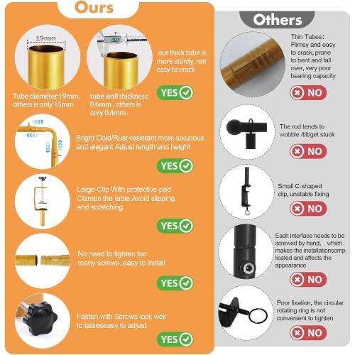 Over The Table Rod Stand with Clamps Adjustable 31-110'' Length 31-64 Height Gold Table Balloon Arch Stand with Storage Bag, For Halloween Christmas Party Wedding Anniversary Decoration