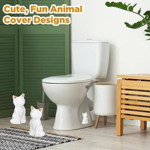 2 Pcs Toilet Bolt Caps, Ceramic Toilet Bolt Covers Decorative Cute Animals Home Bathroom Decor for Easy installation Avoid Rusting(White,Cat)