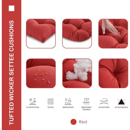 Outdoor/Indoor All Weather Tufted Wicker Chair Cushions 2 U-Shape Waterproof Cushions for Patio Furniture,Wicker Loveseat,Bench-Red