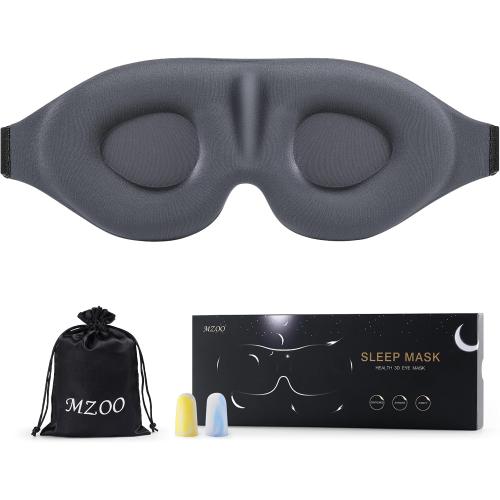 MZOO Luxury Sleep Eye Mask for Side Sleeper Men Women, Zero Eye Pressure 3D Sleeping Mask, Light Blocking Patented Design Night Blindfold, Soft Eye Shade Cover for Travel, Grey