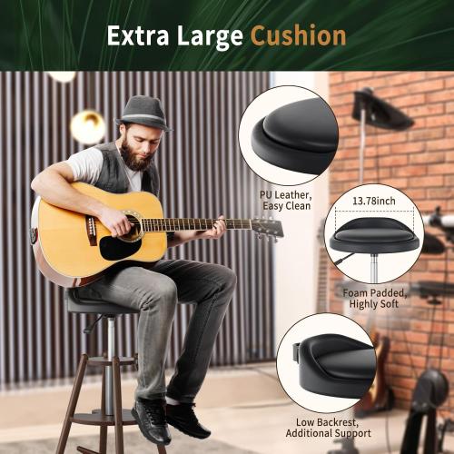 Ackitry Wooden Guitar Stool with Height Adjustable, Guitar Chair Seat with Guitar Strap, Padded Cushion, Footrest for Guitar Player Musician Adults, Guitar Stand Holds Acoustic Electric Guitars Bass