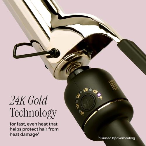HOT TOOLS 24K Gold Professional 3/4 Extended Barrel Curling Iron with Clamp for Defined Curls - 24K Gold Technology for Long-Lasting Results & Longer Barrel for Easy Styling