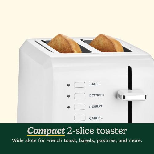 Cuisinart CPT-122 2-Slice Compact Plastic Toaster, Slots for Bagels & Bread, 7 Shade Settings, Cancel/Defrost/Reheat Functions, Removable Crumb Tray, Small Kitchen Appliance for Home & Office, White