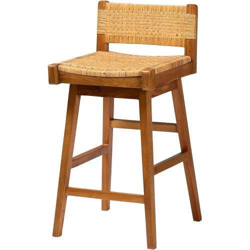 bali & pari Asgart Bohemian Seagrass and Mahogany Wood Bar Stool