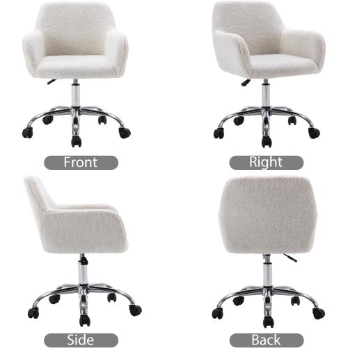 KCC Faux Fur Vanity Makeup Desk Chair, Comfy Fluffy Swivel Modern Leisure Armchair with Wheels, Upholstered Fuzzy Height Adjustable for Teens Women Girls Elegant Home Office