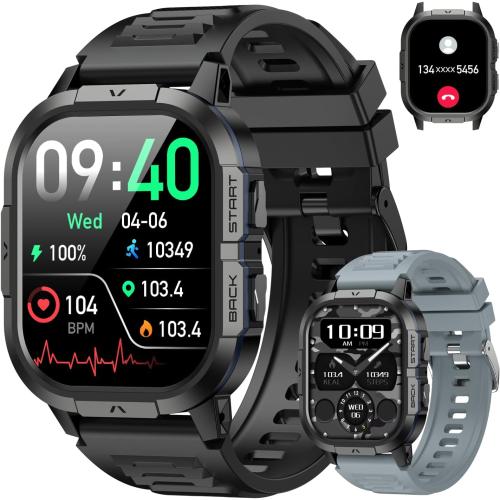 Smart Watch for Men Fitness Tracker: Waterproof Military Digital Mens Watches Running Make Answer Call Smartwatch Android Phone iPhone Samsung Compatible Sleep SpO2 Heart Rate Monitor Step Pedometer